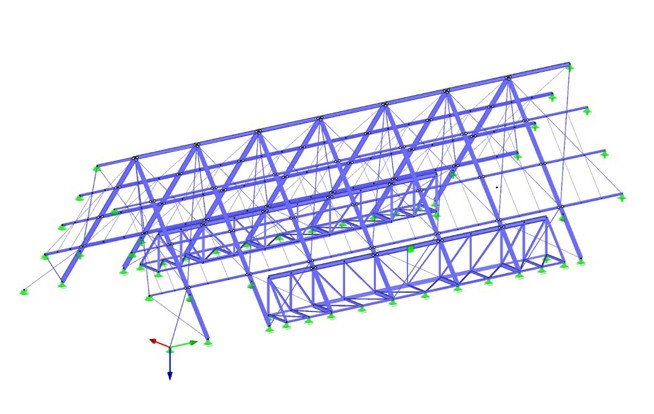 Statisches 3D-Modell Dachtragwerk ohne Sparrenlage (Bestand)  Grafik: 2BPlan