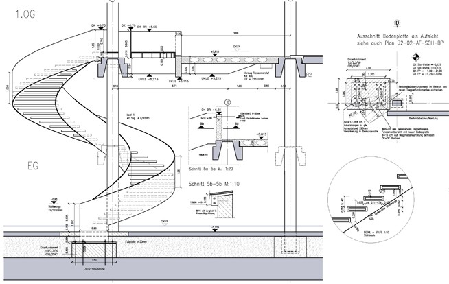 Wendeltreppe (Konstruktionszeichnung Beata Hundertmark/Happold Ingenieure GmbH)